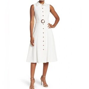 Calvin Klein Sleeveless Belted Midi Shirtdress In White